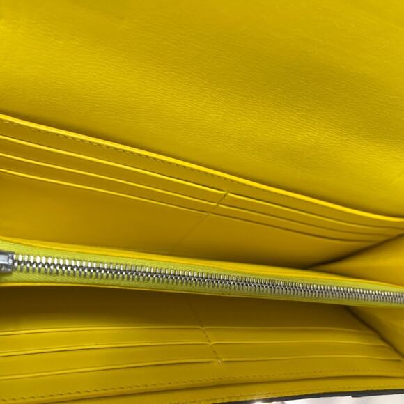 Céline Pebbled Leather Large Flap Wallet Grey And Yellow Made in Italy - Picture 8 of 13